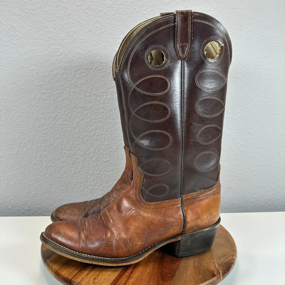 VTG Acme Western Cowboy Boots Brown Pull On Men's 9 D USA Round Toe Rodeo 2 Tone - Picture 4 of 10